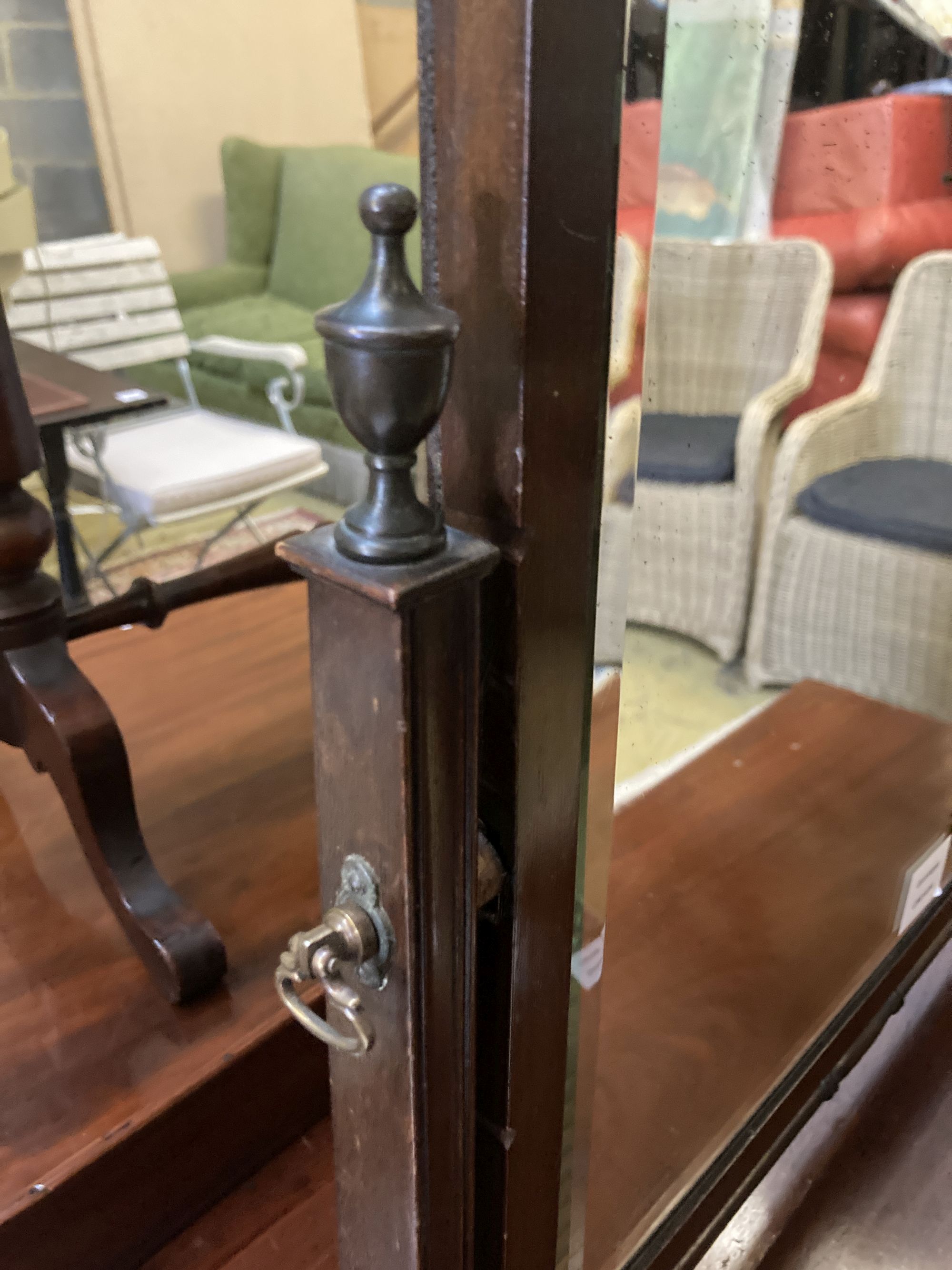 A Regency style mahogany skeleton frame toilet mirror, width 62cm height 54cm